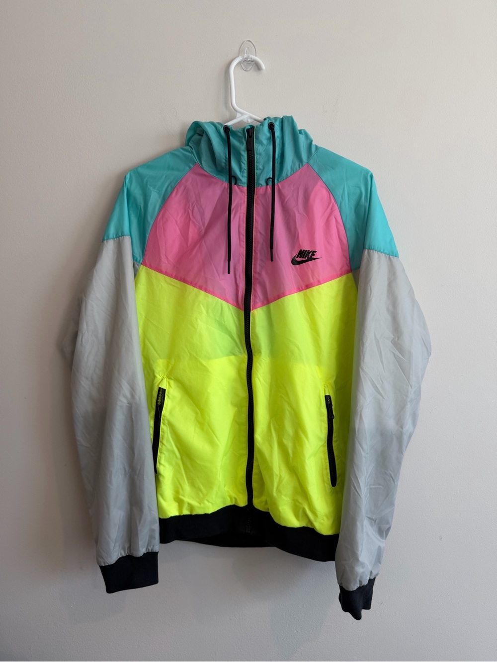 Nike Neon Colorblock Windbreaker Jacket in Yellow, Pink & Teal